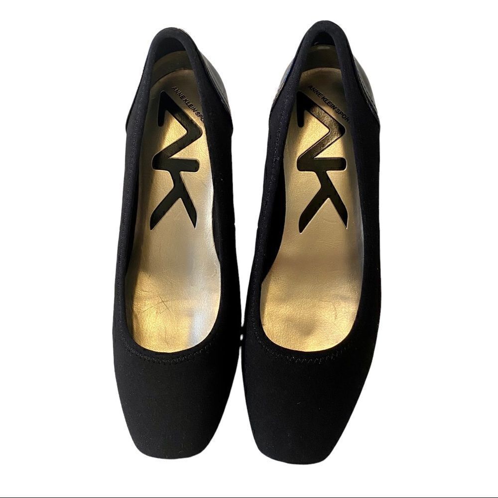 Anne Klein Sport Wisher Wedge Square Toe Slip-Ons w/ Patent Heel Overlay Sz 6.5M